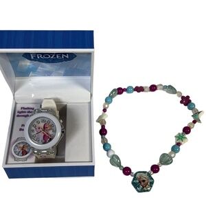 Disney Kids Frozen Watch Necklace Set White Pink Blue Character Fantasy‎ Magical